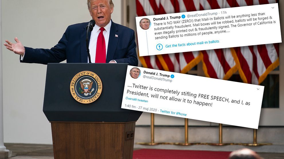 Ett av Donald Trumps inlägg på Twitter har markerats med en faktagranskning, något presidenten inte uppskattar och anklagar plattformen för att ”kväva yttrandefriheten”.