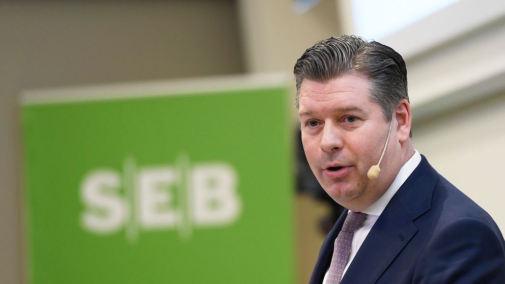 SEB:s vd Johan Torgeby när han presenterar företagets bokslut under en pressträff på huvudkontoret i Stockholm i januari.