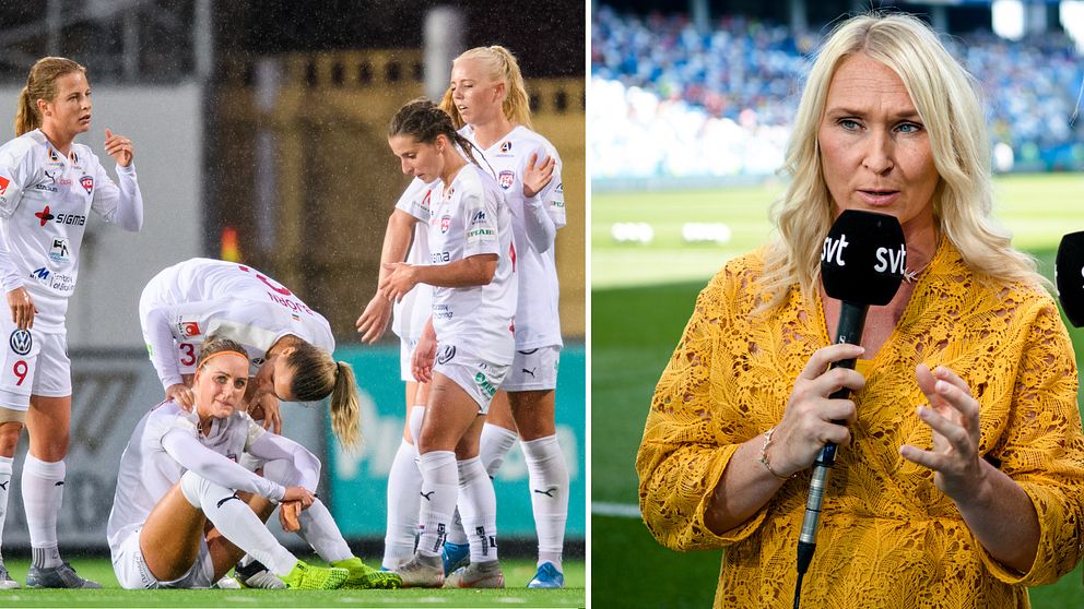 Frida Östberg (till höger) fruktar att det kan bli slitna damallsvenska spelare i år.