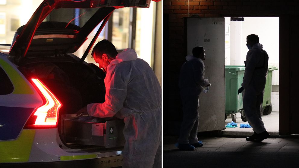 Under torsdagskvällen letade polisen både i soprum och andra utrymmen runt fastigheten.