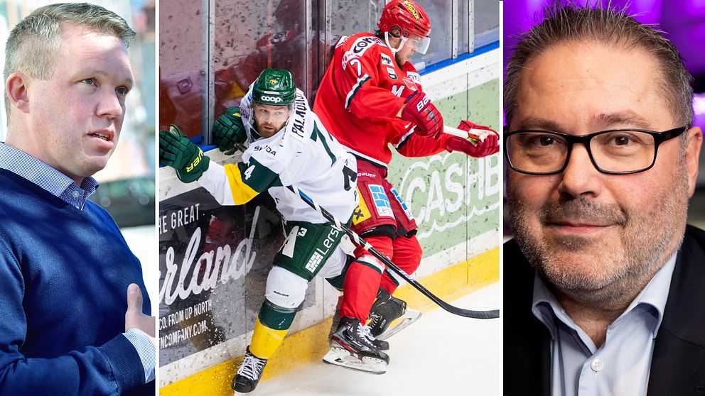 Stephan Guiance (till höger) är kritisk till hur Anders Larsson och Svenska ishockeyförbundet behandlar Hockeyallsvenskan.