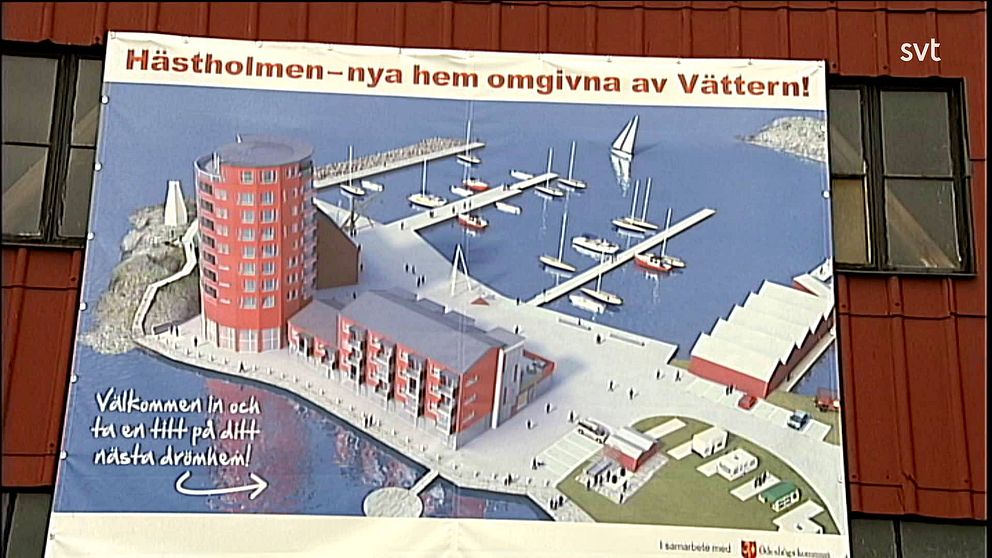 Skiss av huset Peab ville bygga i Hästholmens hamn