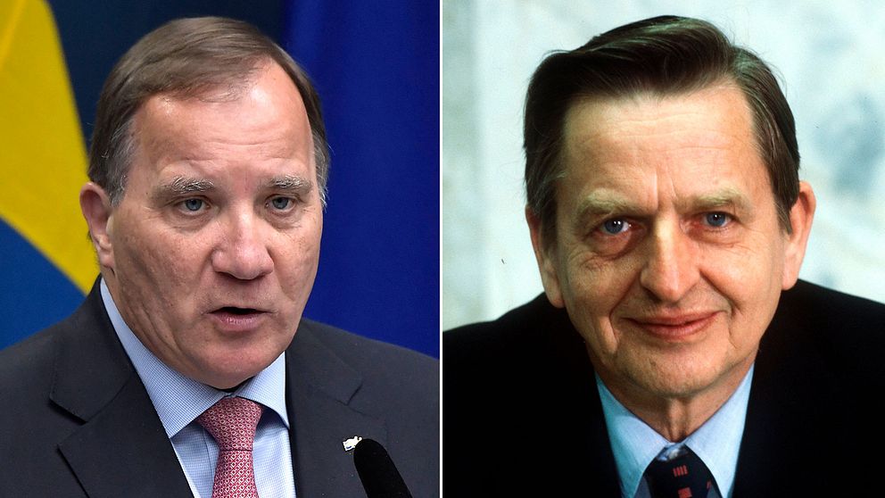 Statsminister Stefan Löfven (S) och Olof Palme