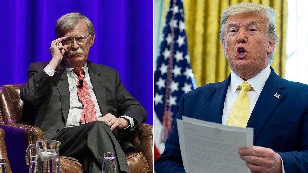 Tidigare säkerhetsrådgivaren John Bolton samt USA:s president Donald Trump på olika bilder.