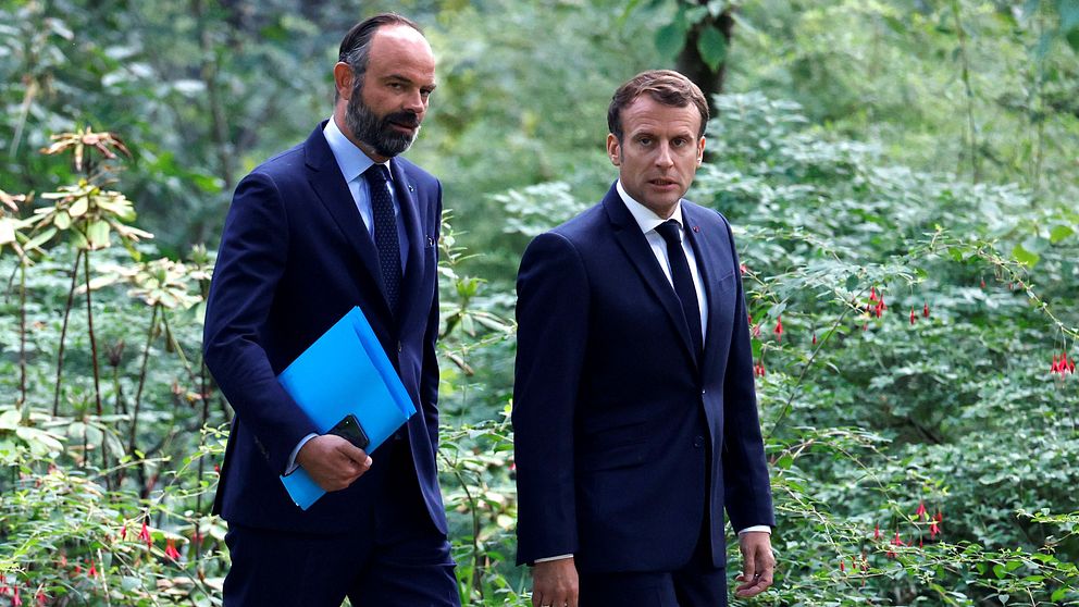 Frankrikes premiärminister Édouard Philippe och president Emmanuel Macron.