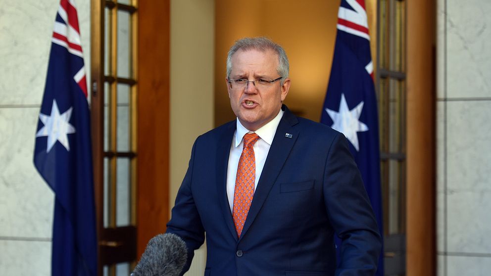Australiens premiärminister Scott Morrisson under en presskonferens på torsdagen.