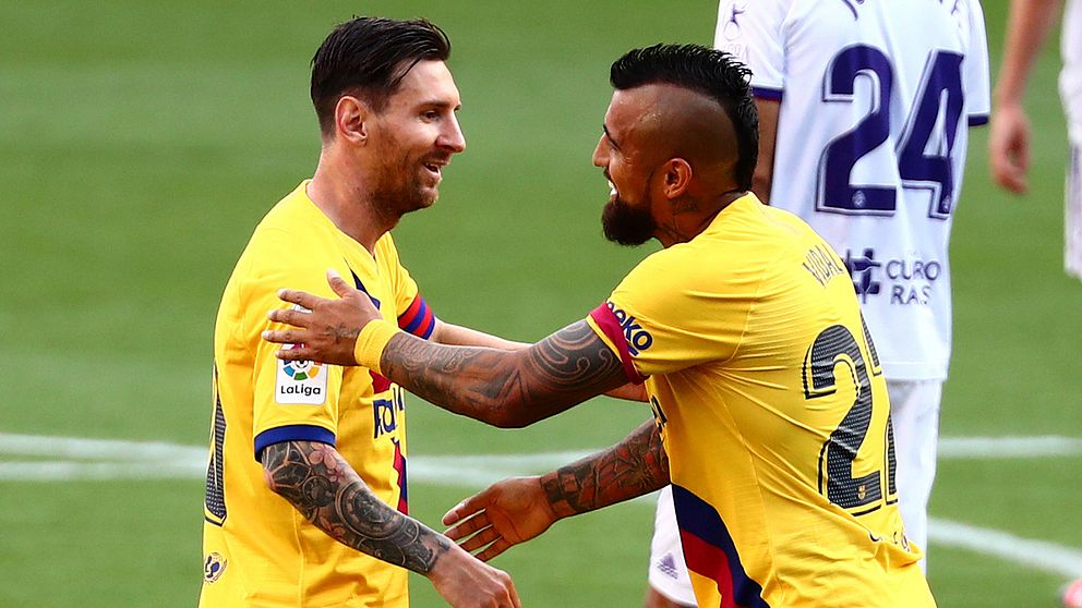 Messi och Vidal jublar för Barcelona.