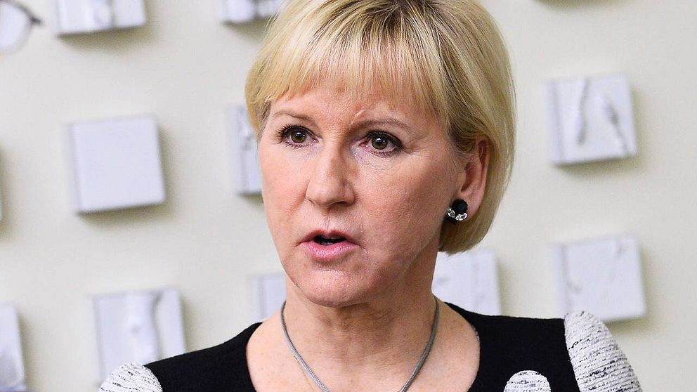 Utrikesminister Margot Wallström efter mötet med representanter ur näringslivet på näringsdepartementet där de diskuterade konsekvenserna av att Saudiska myndigheter har beslutat att inte utfärda nya visum för svenska affärsmän.