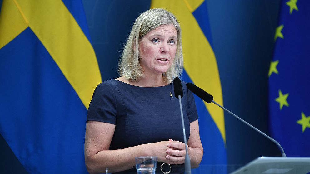 Finansminister Magdalena Andersson (S) håller regeringens pressbriefing på onsdagen.