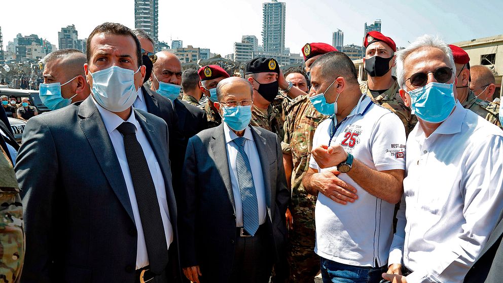Libanons president Michel Aoun besökte hamnen under onsdagen.