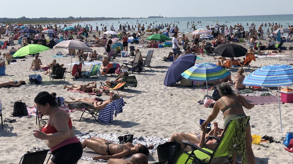 Människor på straden i Skanör