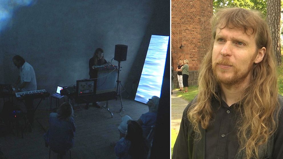 Två bilder. Till vänster en bild från konserten i vattentornet, till höger Jon Ekström.