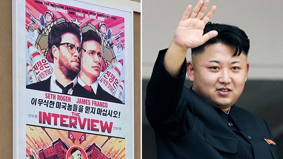 En affisch för filmen ”The Interview” och Nordkoreas ledare Kim Jong-un.