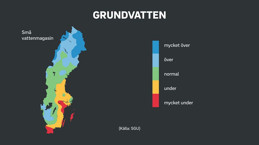 Nivåer vecka 33 i förhållande till normala för årstiden.