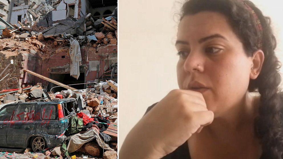 Cindy Mizhe och bilder skadorna efter explosionen i Beirut
