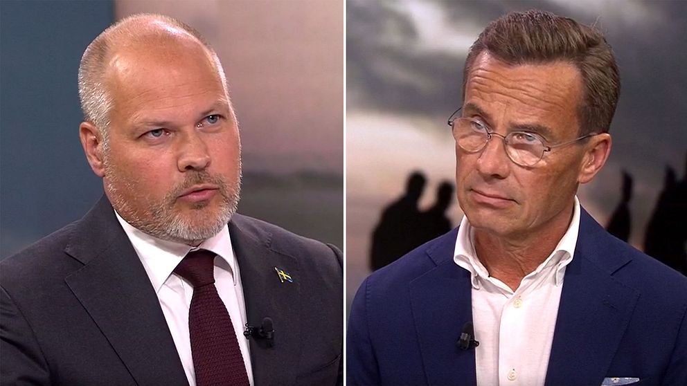 Morgan Johansson ( S) och Ulf Kristersson ( M) i debatt om migrationspolitiken i SVT:s Aktuellt