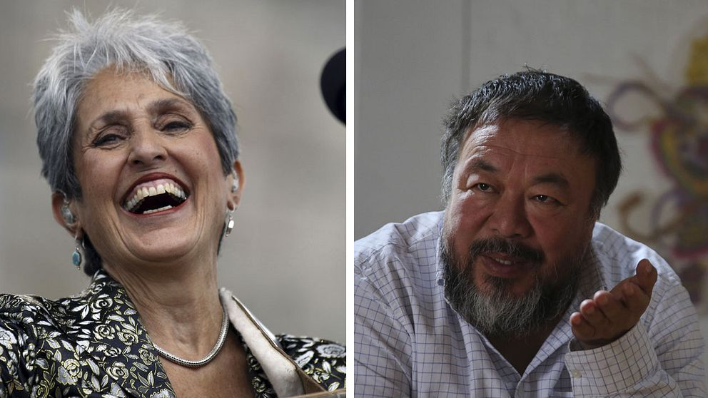 Joan Baez och Ai Weiwei – Amnestys samvetsambassadörer för 2015.