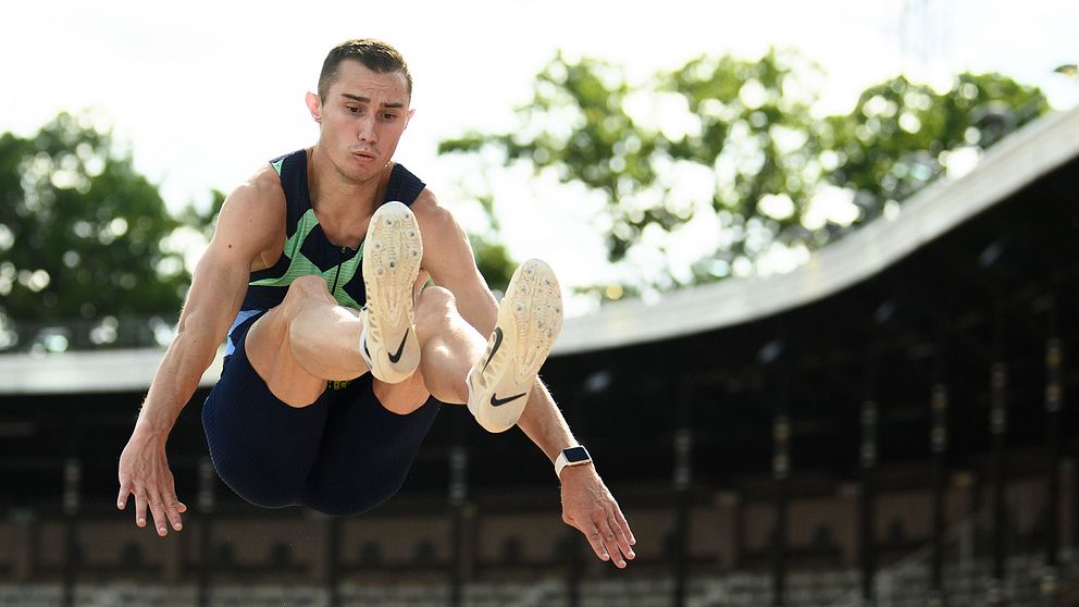 Längdhopparen Thobias Montler under Diamond League-galan i Stockholm.