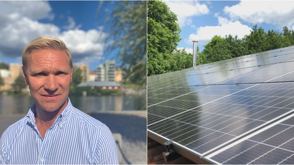 Vänster: Johannes Boson, vd på Telge Energi
Höger: Solceller på ett tak