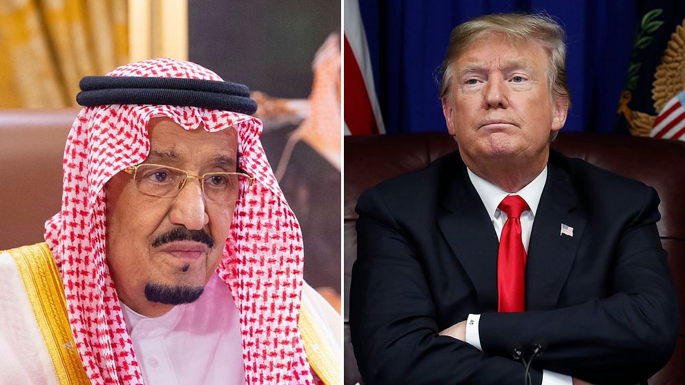 Kung Salman sade till Trump att Saudiarabien vill se en rättvis och permanent lösning på den palestinska frågan, när de två ledarna samtalade i telefon under måndagen. Bilden visar kung Salman och president Donald Trump.
