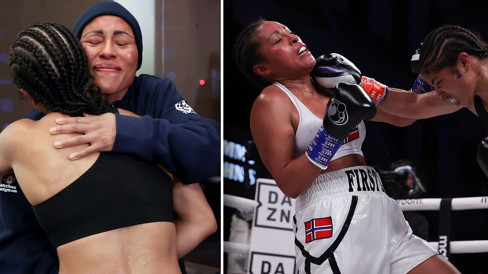 Cecilia Braekhus under och efter förlustmatchen mot Jessica McCaskill i augusti.