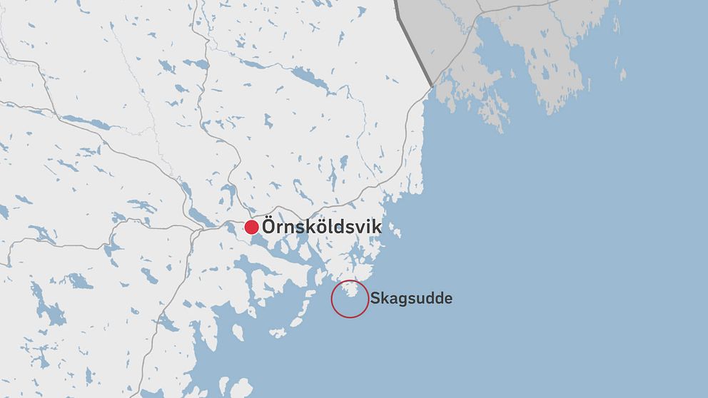 En karta över delar av Västernorrland där Skagsudde finns utmärkt.