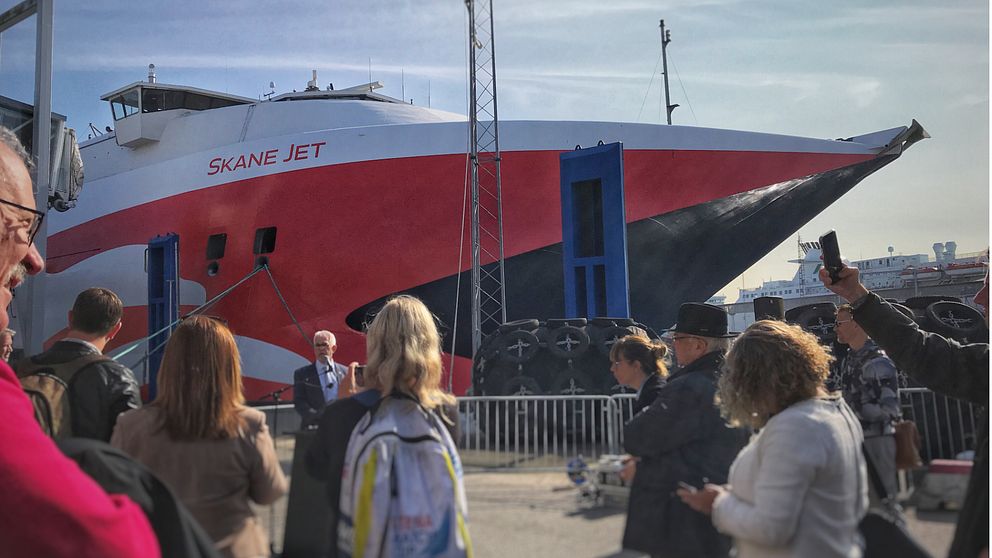 Fartyget Skane Jet i Ystad hamn.