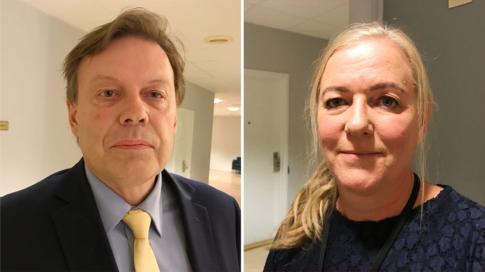 Advokaten Peter Eklund och åklagaren Maria Edström på plats i Eskilstuna tingsrätt.