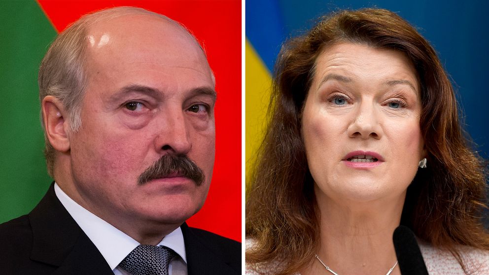 Alexander Lukasjenko. Till höger utrikesminister Ann Linde (S).