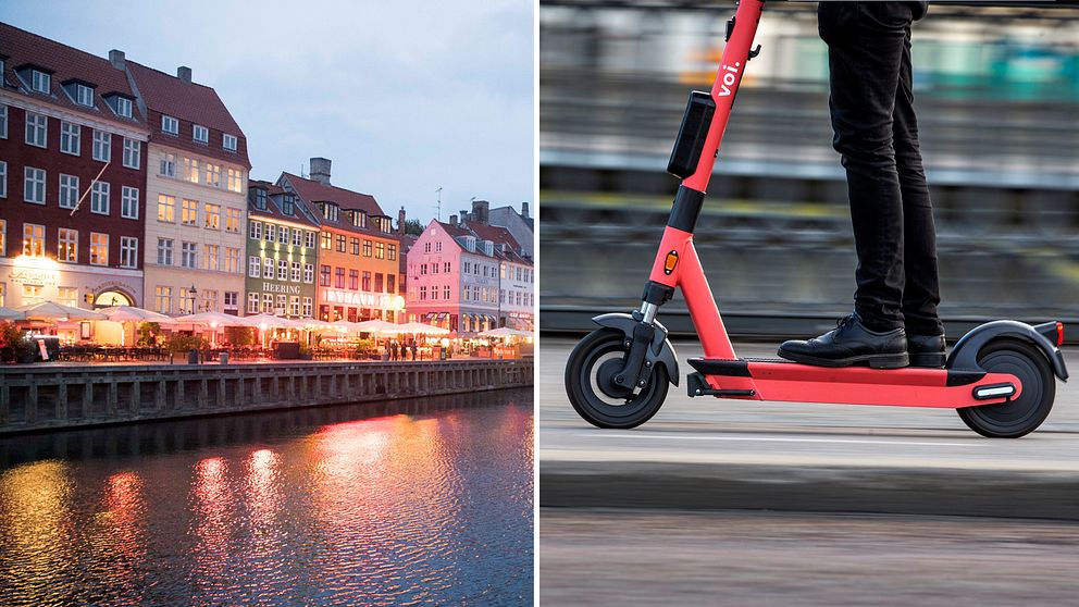 Köpenhamn, till höger en elsparkcykel.