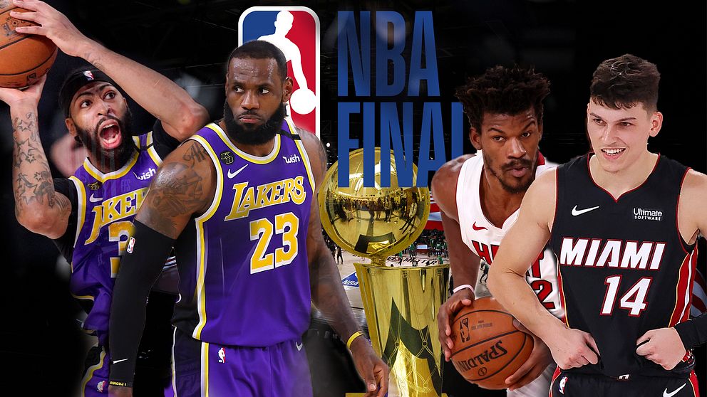 Från vänster: Anthony Davis och LeBron James i Los Angeles Lakers samt Jimmy Butler och Tyler Herro i Miami Heat.