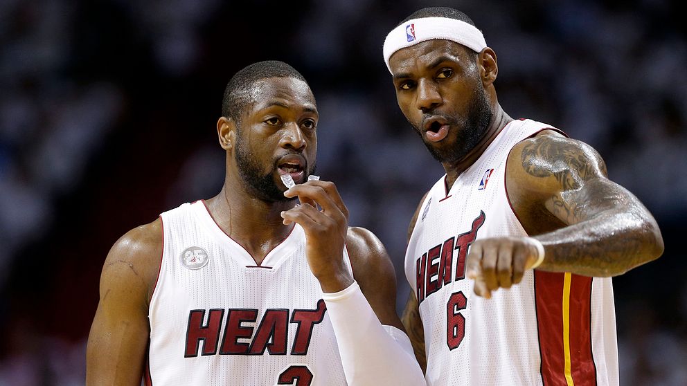 Miamis Dwyane Wade och Lebron James under en slutspelsmatch 2013. Arkivbild.