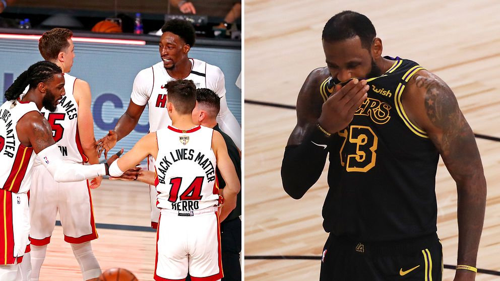 Miami jublar och LeBron James deppar efter nattens femte NBA-final som Heat vann.