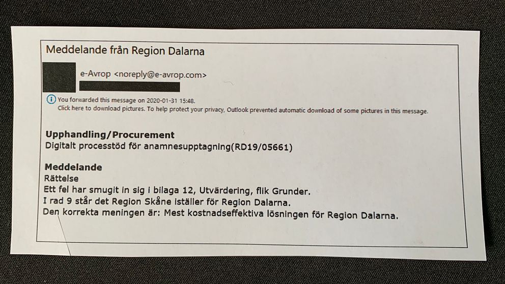 Rättelsen som Region Dalarna mejlade ut samma dag som Vårdexpressen stoppades i Skåne.