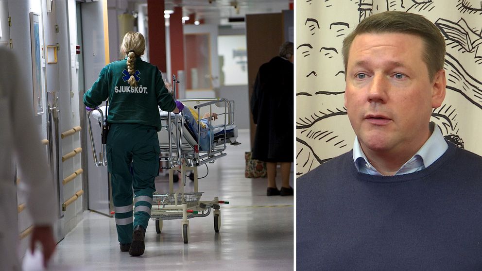 Ambulanspersonal. Till höger Kommunals ordförande Tobias Baudin