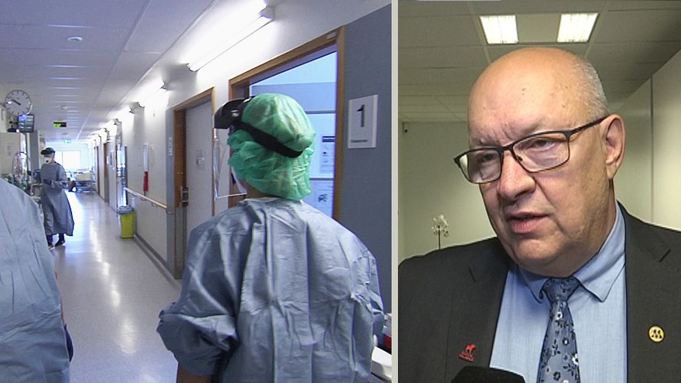 coronasköterskor på sjukhuset och en man moderat i Falun – Ulf berg. Flintskallig och med glasögon.
