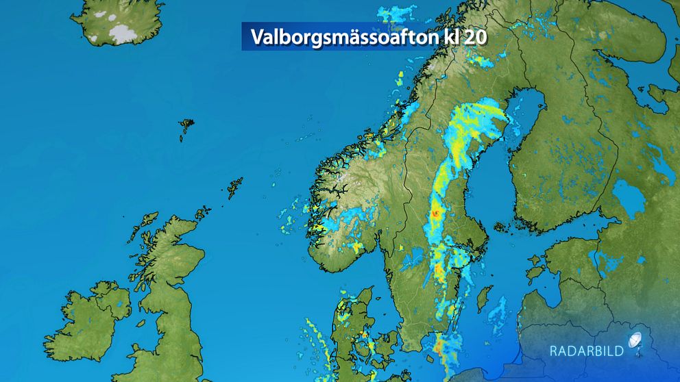 Radarbild från kvällen den 30 april.