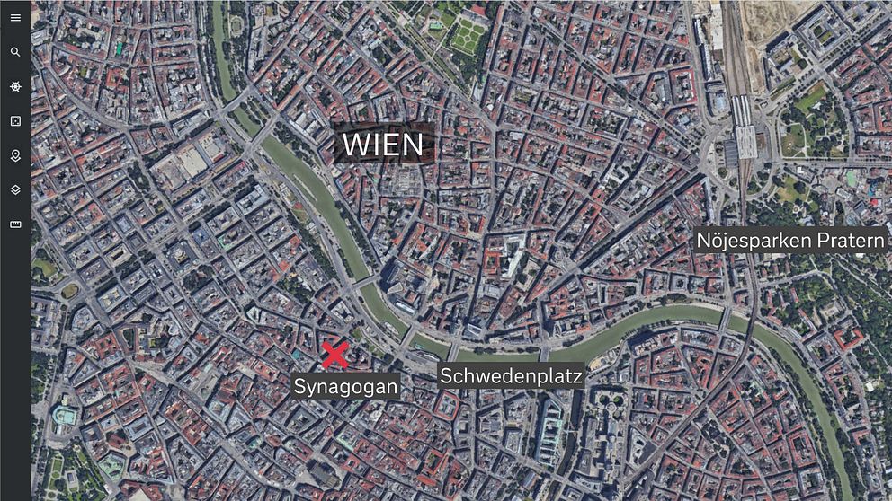 Skottlossningen inträffade vid synagogan nära Schwedenplatz i centrala Wien.