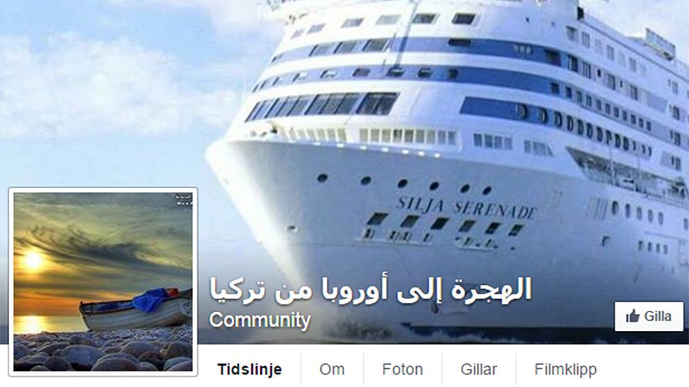 En människosmugglare gör reklam på Facebook. På bilden står det: ”Migration från Turkiet till Europa”.