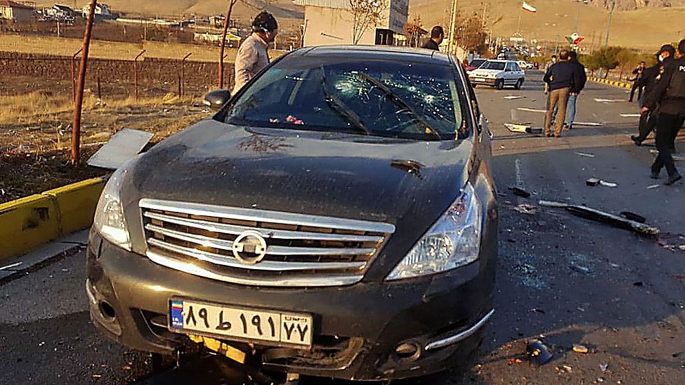 Bilen som den iranske kärnforskaren satt i vid attacken.