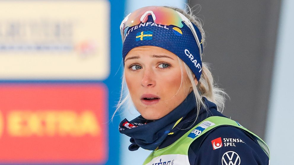 Frida Karlsson bar inte munskydd efter dagens tävling.