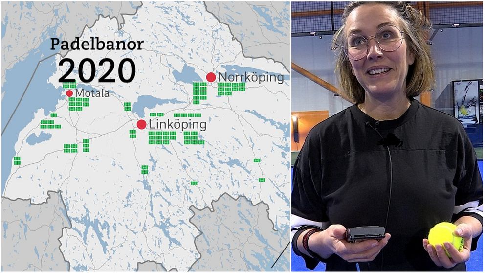 Karta över Östergötlands padelbanor och spelaren Ulrica Nordahl