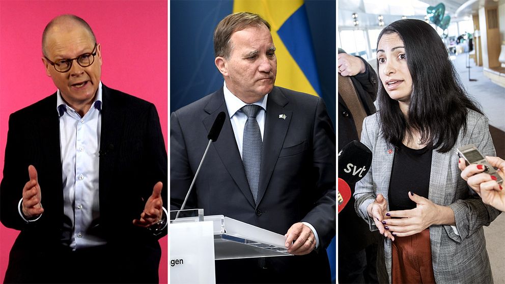 SVT:s politikreporter Mats Knutson, statsminister Stefan Löfven (S) och partiledaren Nooshi Dadgostar (V).