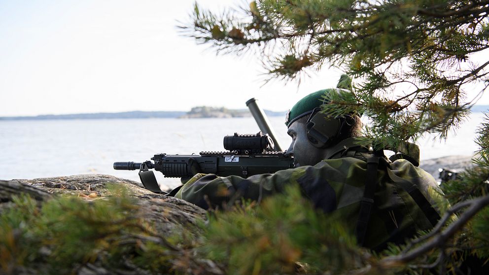 Soldat på Amfibieregementet 1 i Berga. Arkivbild.