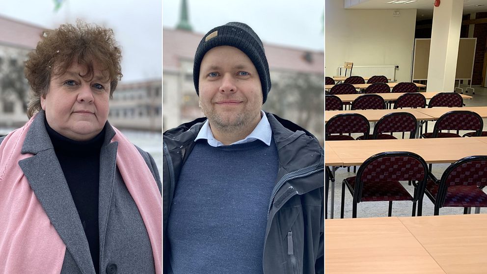Ann Eriksson, rektor på Vasaskolan i hedemora och Niklas Nordahl, skolchef. Tomma stolar.