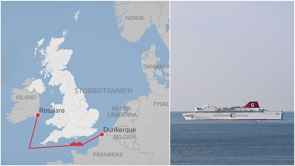 Karta över sträckan Dunkerque – Rosslare