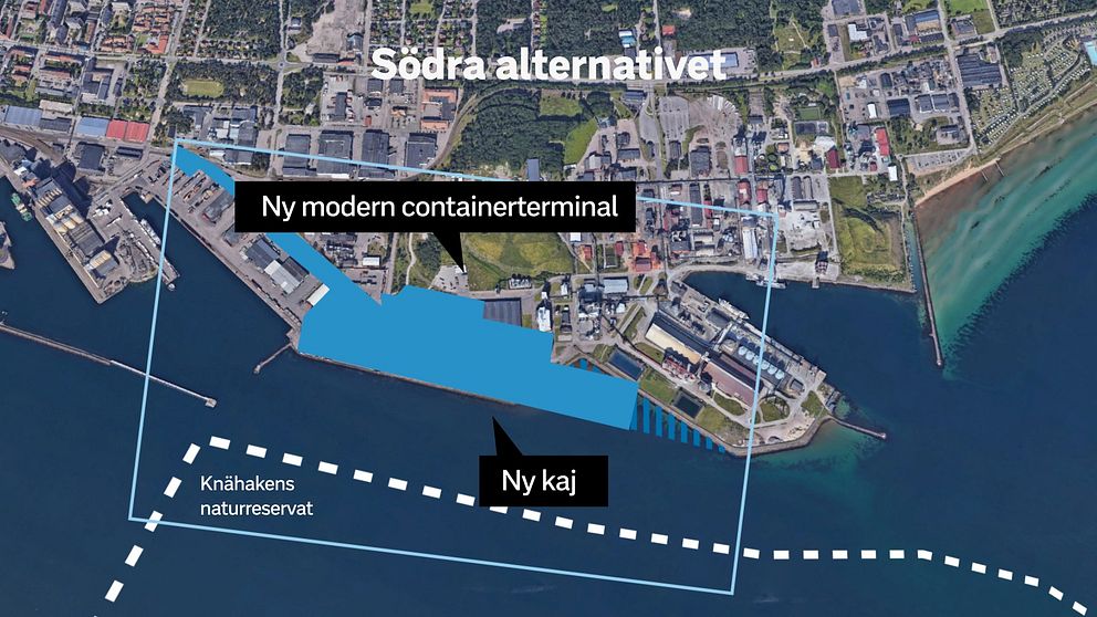 En grafisk bild över det tilltänkta området för den nya containerhamnen.