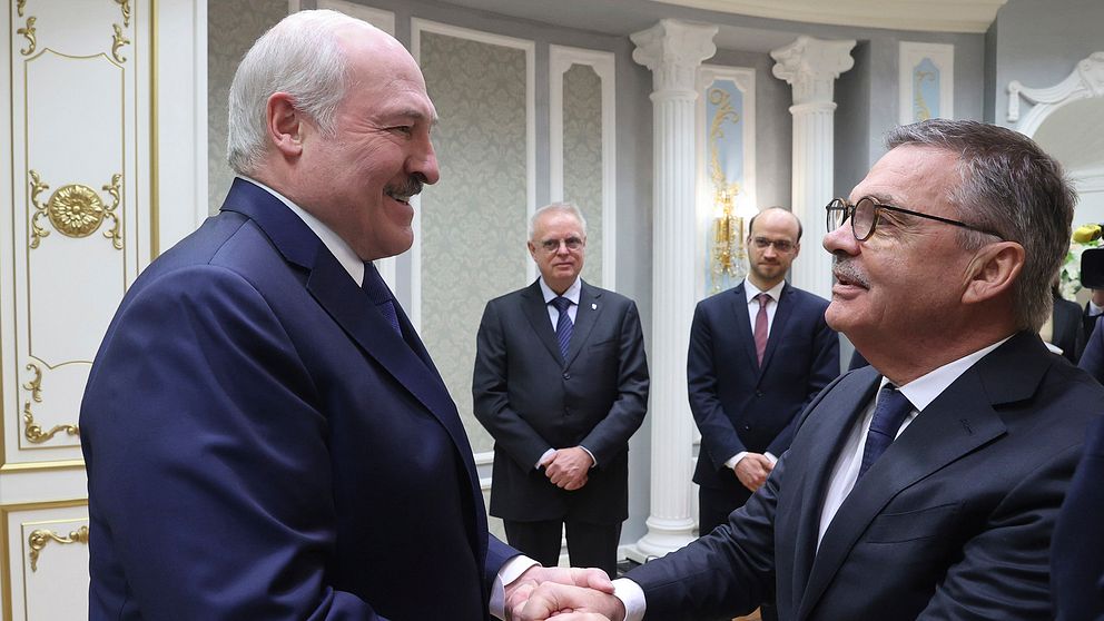 Belarus president Aleksandr Lukasjenko och René Fasel.