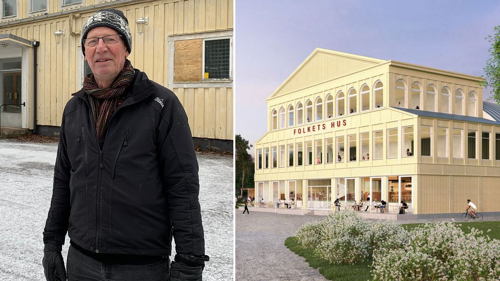 Knut Lindgren till vänster, upprustat Kulturhus till höger.