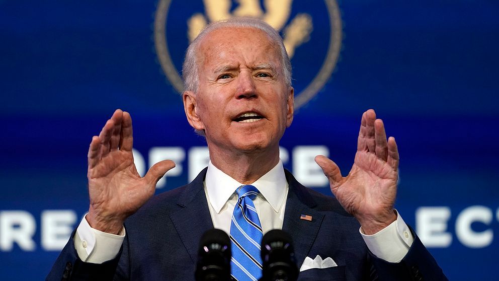 Joe Biden vill utöka vaccineringen av covid-19 i USA. Bilden visar Joe Biden under ett tal.